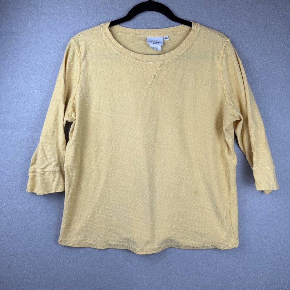 Hot Cotton Women's Petite XL  Butter Yellow Cotton Top Lagenlook Beachy Bohemian